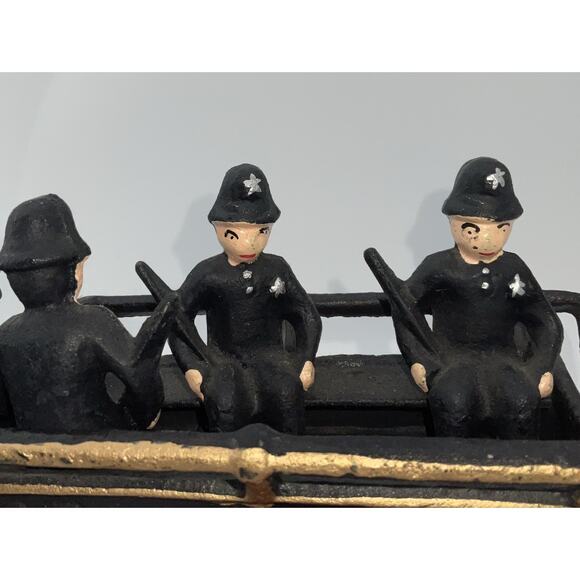 VINTAGE 18" CAST IRON POLICE PATROL HORSE-DRAWN WAGON W/ 4 POLICE MEN - Picture 5 of 7